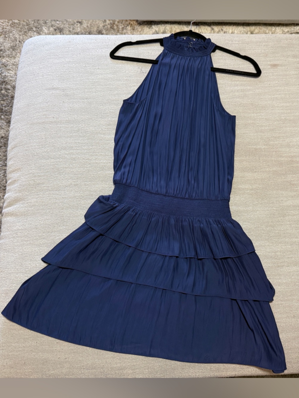 Ramy Brook Navy Blue Pleated Halter Mini Dress